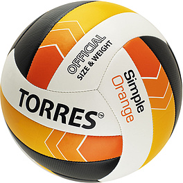 Мяч вол. TORRES Simple Orange, V32125, р.5, синт.кожа (ТПУ), маш. сшивка, бут.кам,бел-чер-оранж